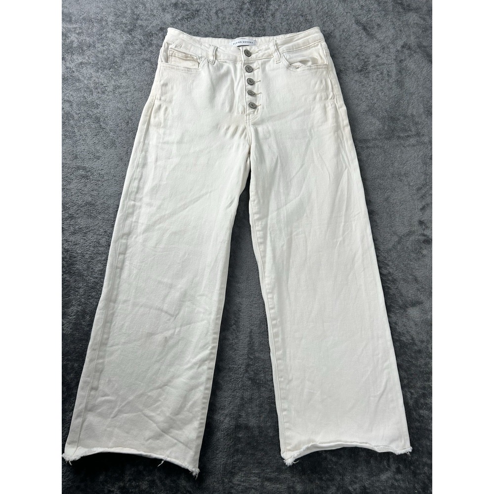 Flying Monkey Jeans Womens 28 Wide Leg Raw Hem Light Beige